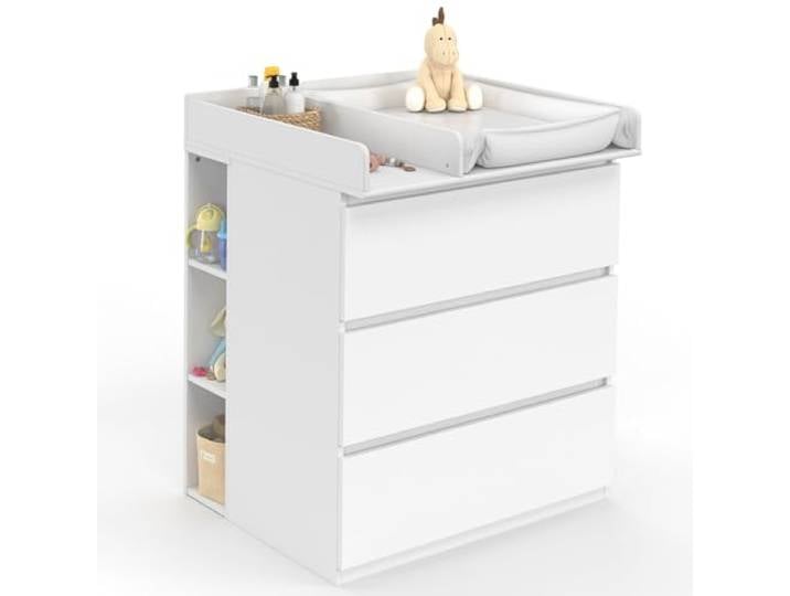 IDMarket - Wickelkommode Ambre weiß 3 Schubladen Wickelaufsatz und 2 abnehmbare Regale