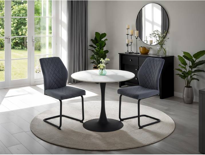 Esstisch Amrazi Ø 90cm Weiß/Marmor Weiß Dekor
