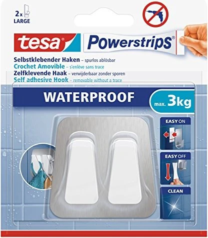 Tesa Powerstrips Waterproof DuoHaken metall/plastik