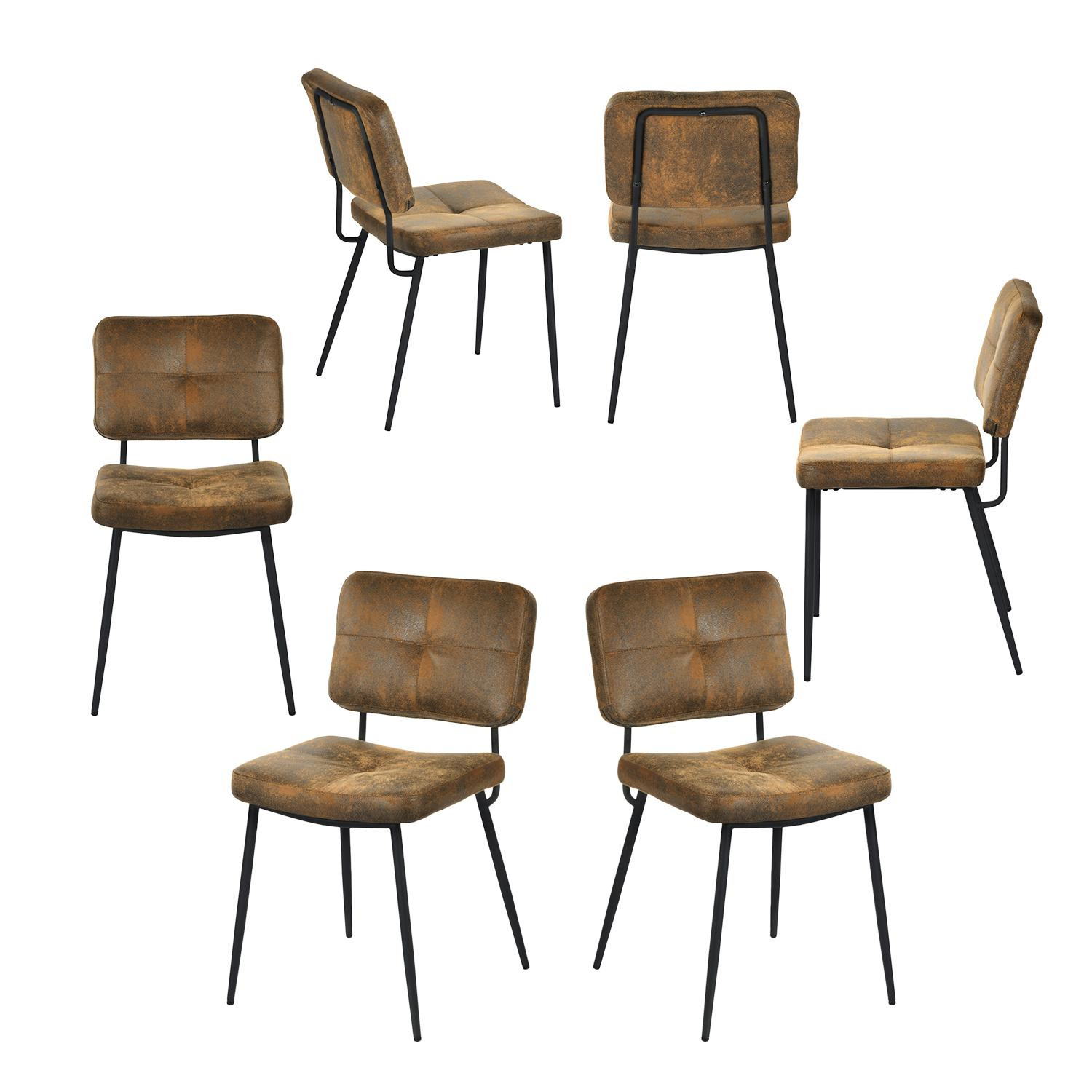 Meubles Cosy Set van 6 industriële eetkamerstoelen van faux suède - KAROMI