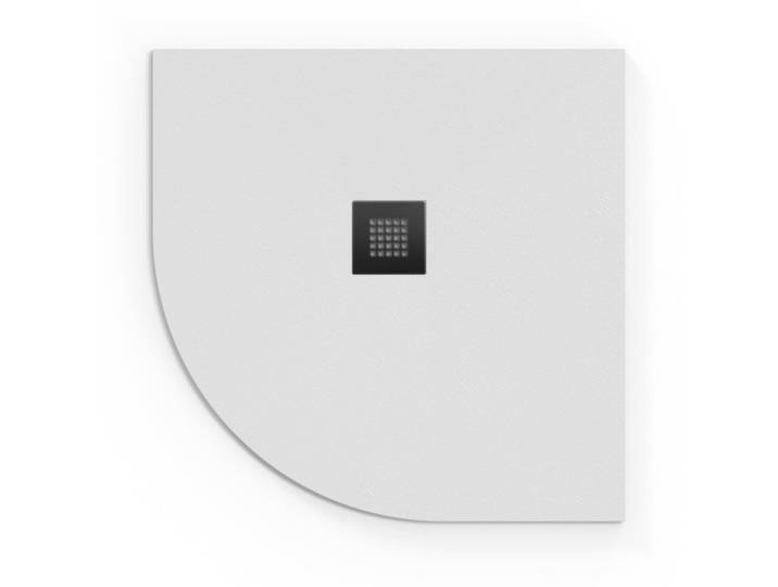 Alek Receveur de douche quart de cercle 90x90cm avec siphon, en marbre coulé, Blanc (SATALEK90SB-S)