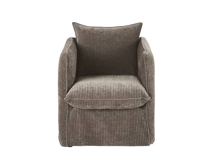 Fauteuil en velours côtelé marron