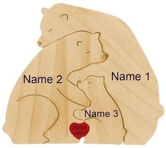 Uplift Essentials Custom Bear Family Wooden Puzzle Personalized Interlocking Name Ornament For Family Gifts & Modern Home Decor 3 Bears no Custom