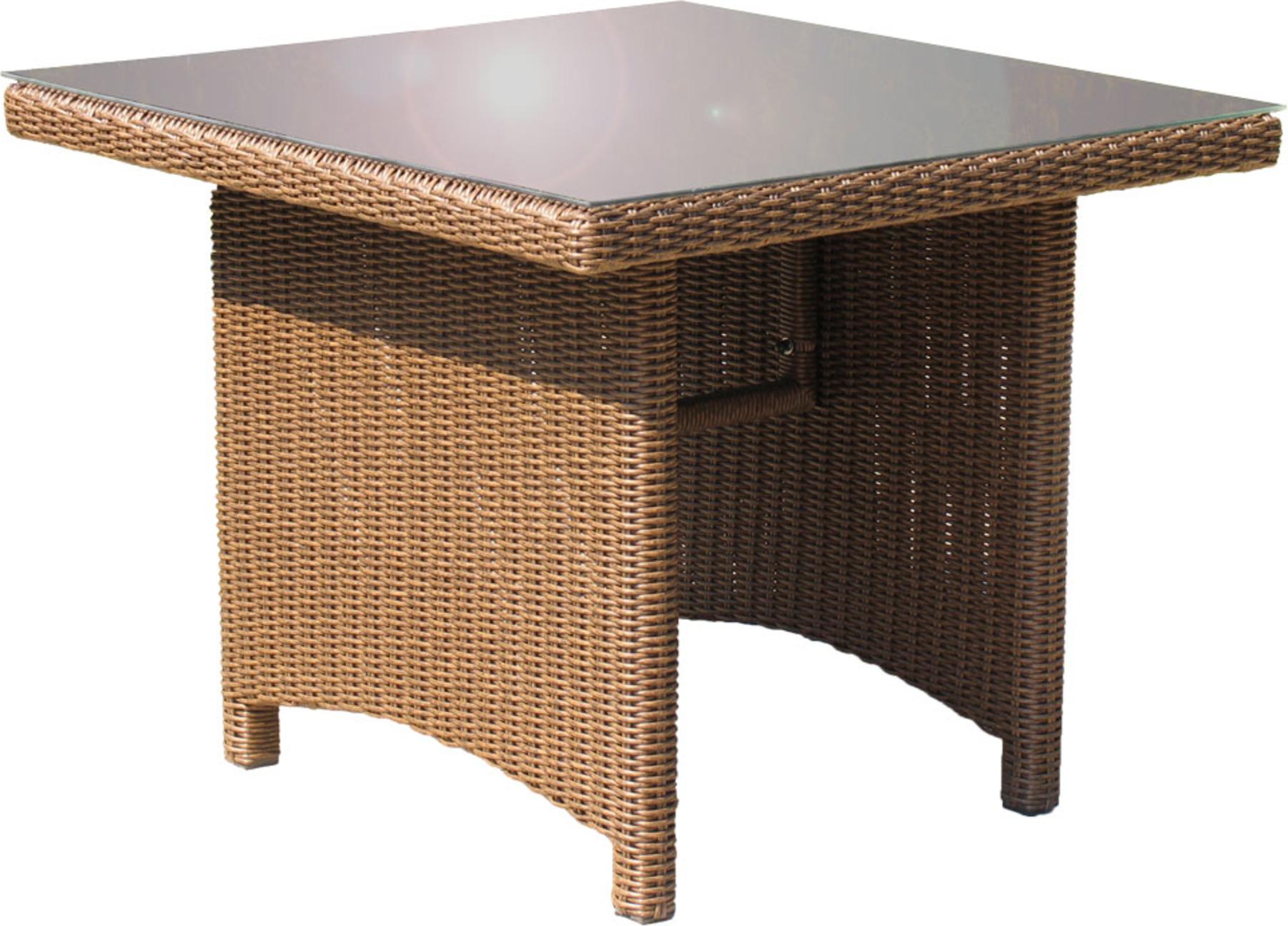 Grasekamp Rattan Tisch Ibiza 90x90cm mit Glasplatte Polyrattan Gartentisch