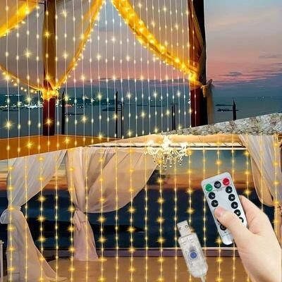 Uplift Picks 3M 4M 6M USB LED Curtain Fairy Lights With Remote 8 Modes warm Light 600led 6m(w) X 3m(h)