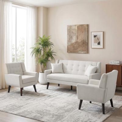 DREAMSIDEA 3-Piece Mid-Century Modern Living Room Set with Loveseat and 2 Chairs