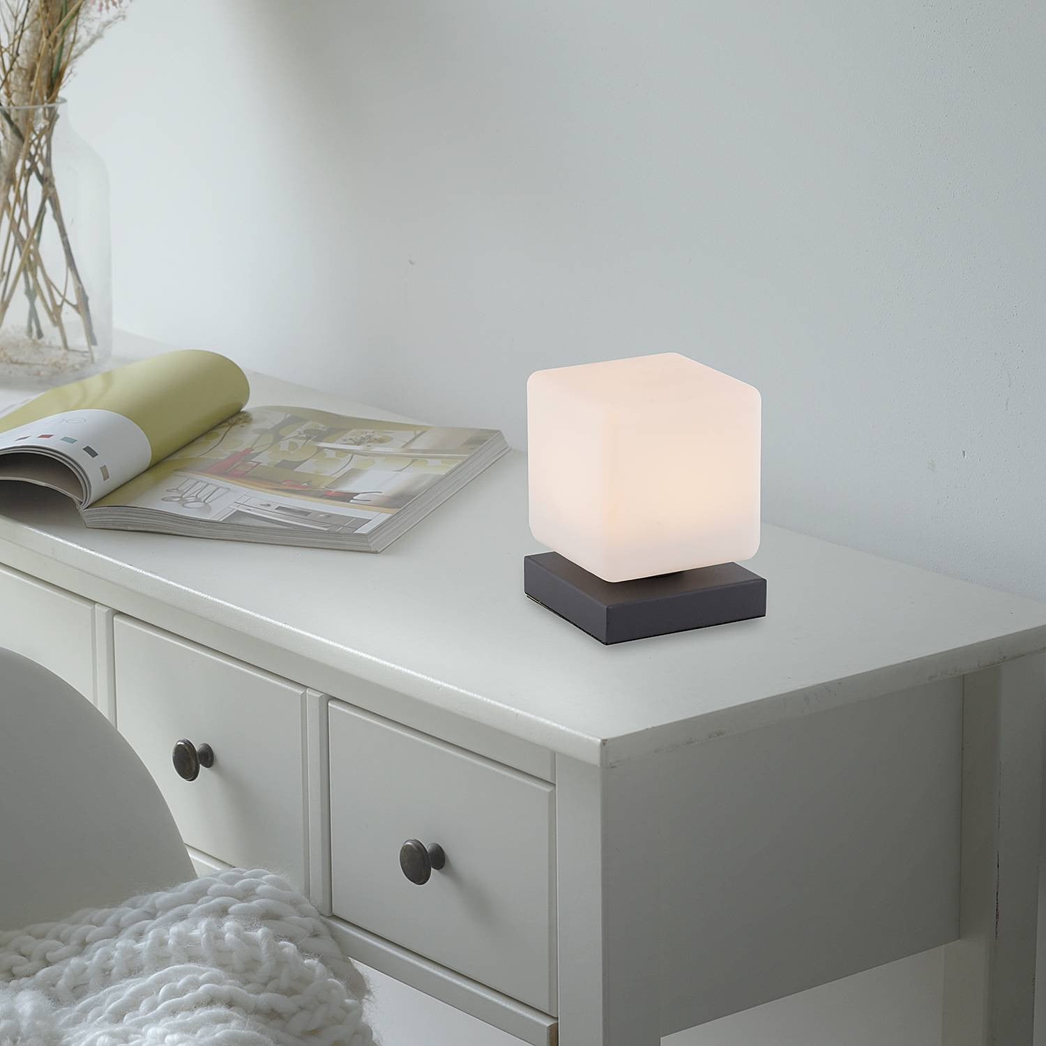 Paul Neuhaus LED tafellamp modern zwart/grijs/wit van glas en metaal
