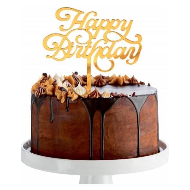 GoDan Goldfarbene Acryl-Kuchendekoration "Happy Birthday". (1 Stk.) (42289168)