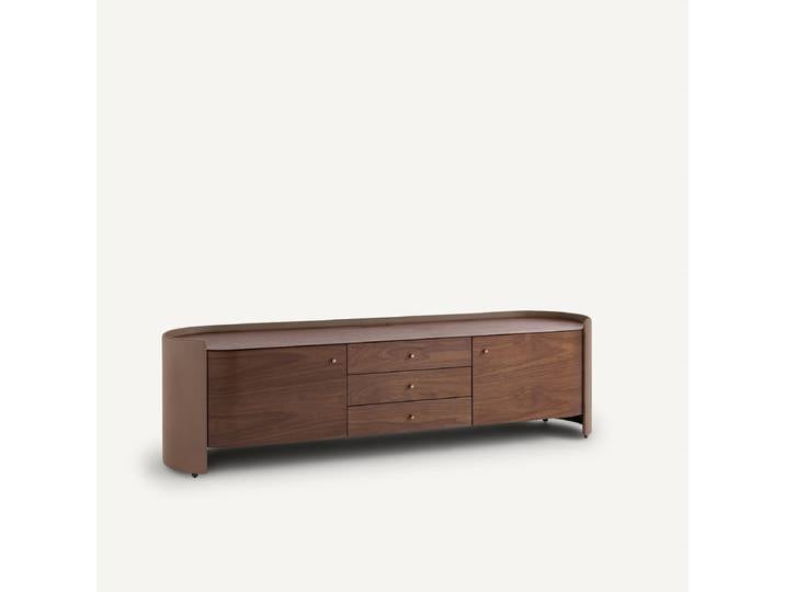 AM.PM Meuble télé hifi plaqué noyer et cuir, Firmo Marron Noyer