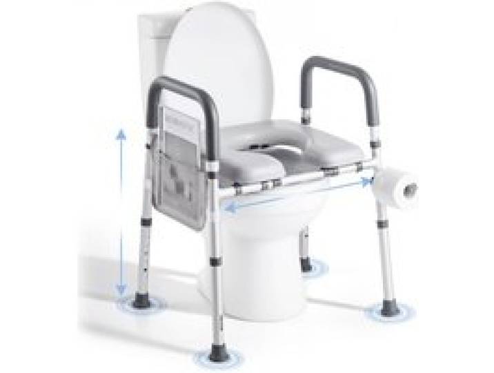 VEVOR Toilettensitzerhöhung Toilettenerhöhung (verstellbare Höhe & Breite) mit Armlehnen & 181 kg Tragkraft & 4 Beinen, erhöhter Toilettensitz für ältere Menschen Senioren Behinderte Schwangere