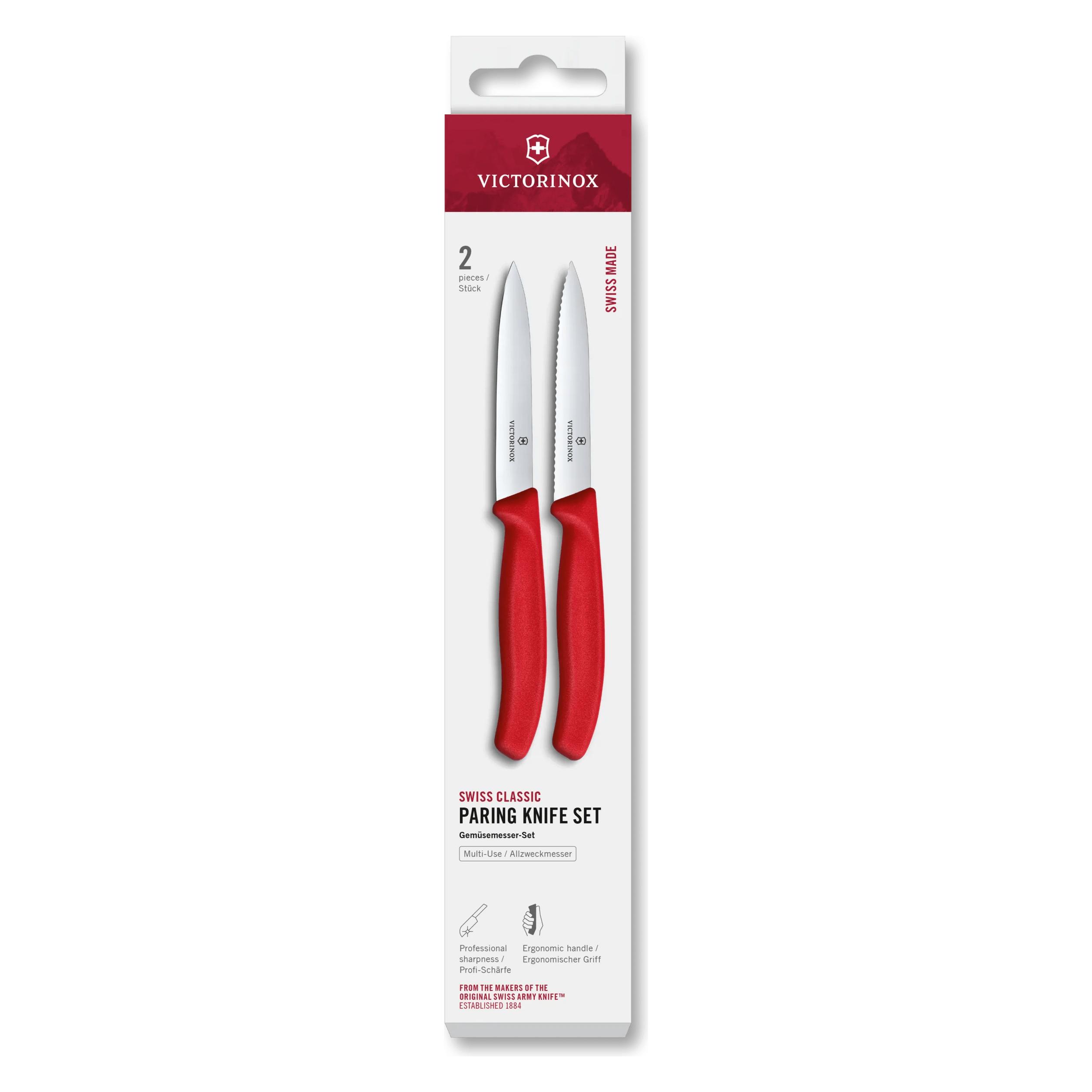 Victorinox Swiss Classic, Gemüsemesser Set, 2tlg, 10cm, gerade/wellen, rot, box (10 cm, 2x) (6.7791.2C1)