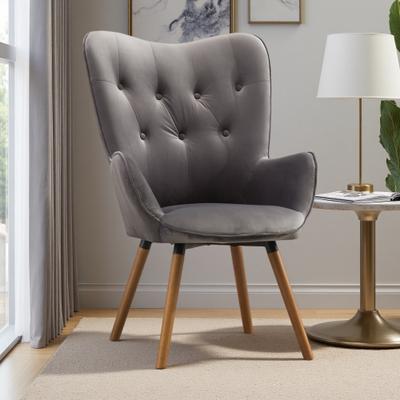 ZWYO HOSIMU Silky Velvet Accent Chair with Tufted Back, Foam Cushion & Solid Wood Legs for Living Room