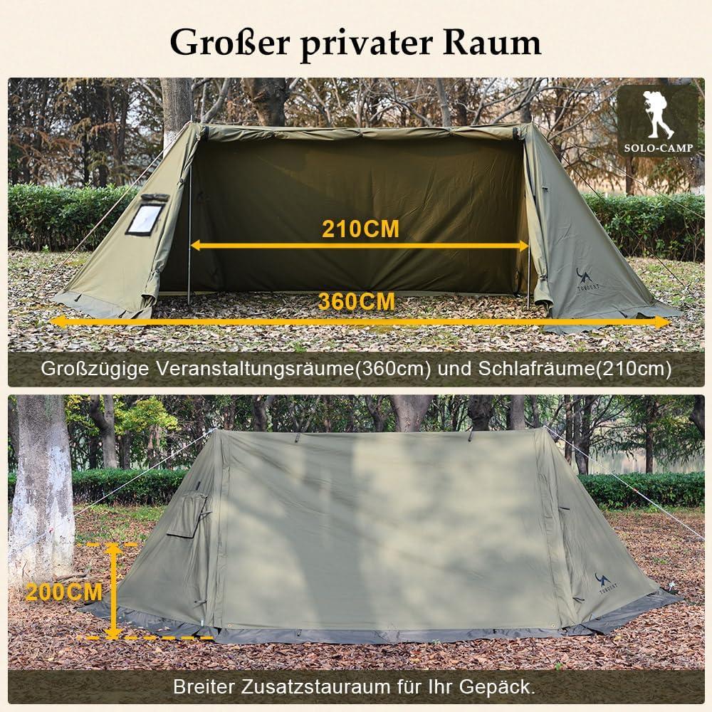 Zelt aus Baumwolle, für 1 Person, Mini-Zelt mit Innenzelt und Ofenöffnung für Zeltofen, 4 Jahre alt, Campingzelt für Outdoor-Aktivitäten, Camping und Wandern