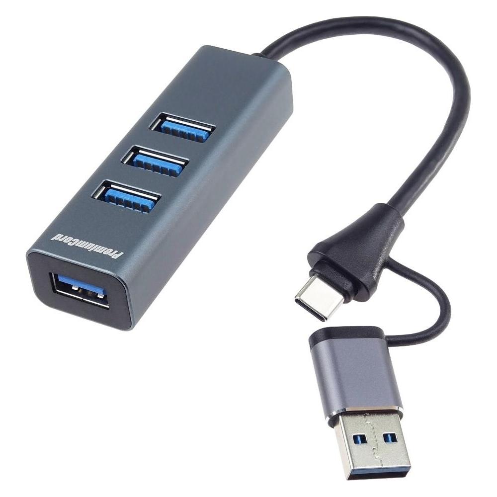 PremiumCord Hub 5G SuperSpeed, USB-C a USB-A na 4x USB-A 3.2 Gen 1 (USB-A, USB-C, 4 Ports) (ku31hub13)