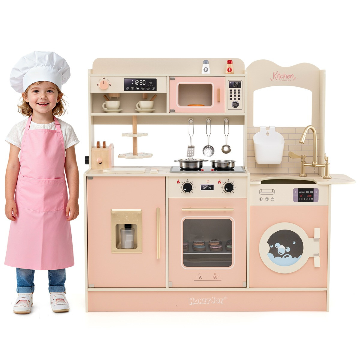 Costway Speelkeuken voor Kinderen van Hout - Roze
