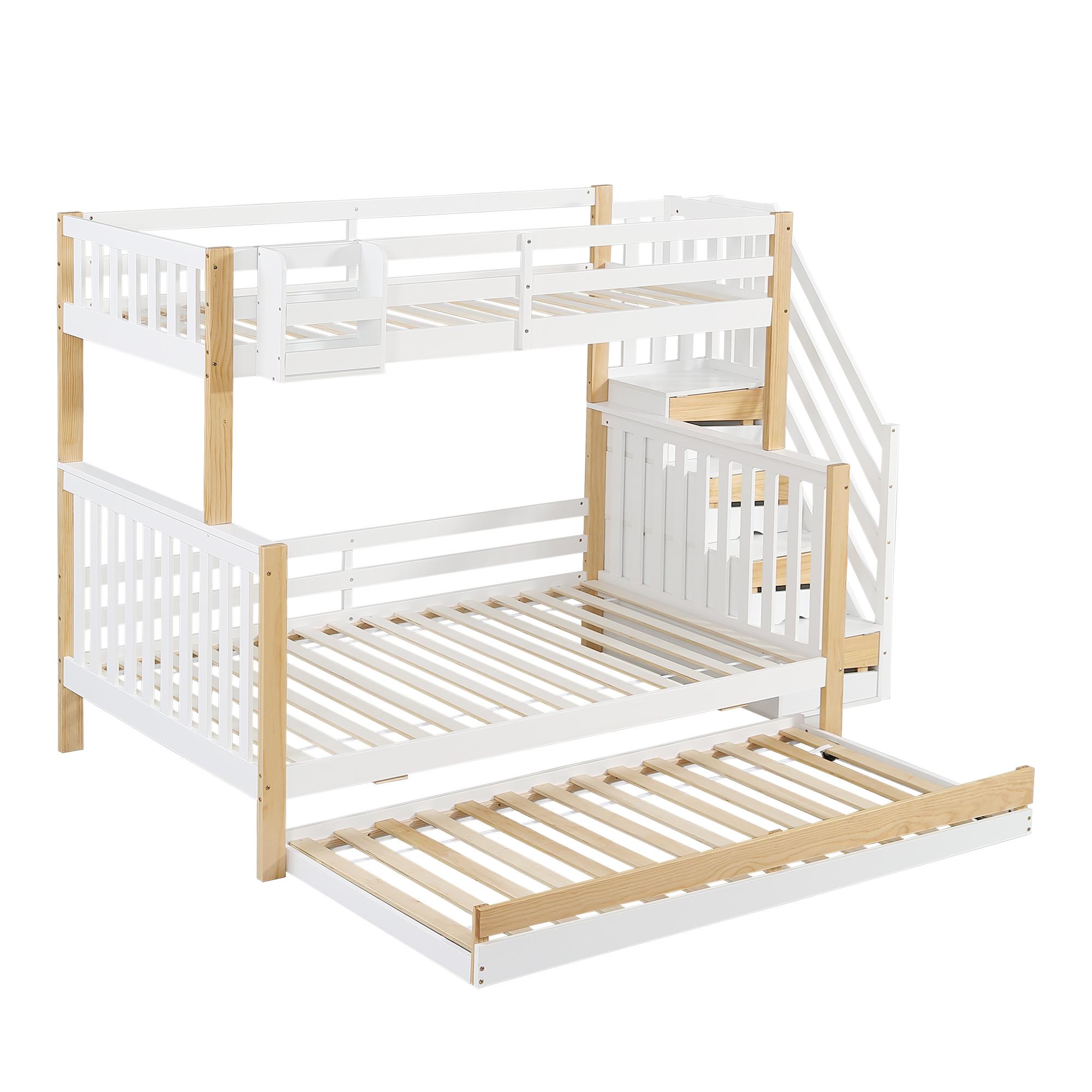 Etagenbett mit 2 Liegeflächen, Gästebett, Aufbewahrung und Lattenrost, Kinderbett mit Rausfallschutz, Kiefer