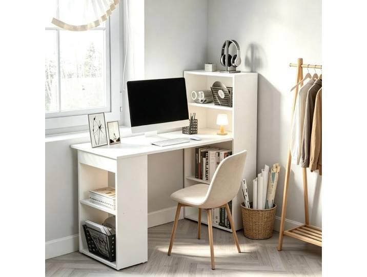 Bureau Informatique Bureau avec Rangement 120 x 55 x 120 cm Blanc
