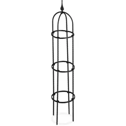 Relaxdays Rankhilfe Obelisk, 2er Set, 100cm hoch, Ranksäule für Kletterpflanzen, Metall, freistehend, Rosenturm, schwarz