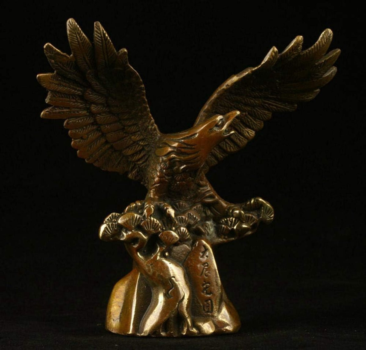 Handgemaakt Bronzen Adelaar Beeldje - Koperen Vogel Sculptuur voor Kantoor Decoratie - B/D/H: 12,2 x 6,4 x 11,4 cm
