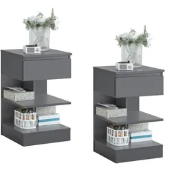 NACHTTISCH 2er Set, Beistelltisch Grau 39x39x65 cm