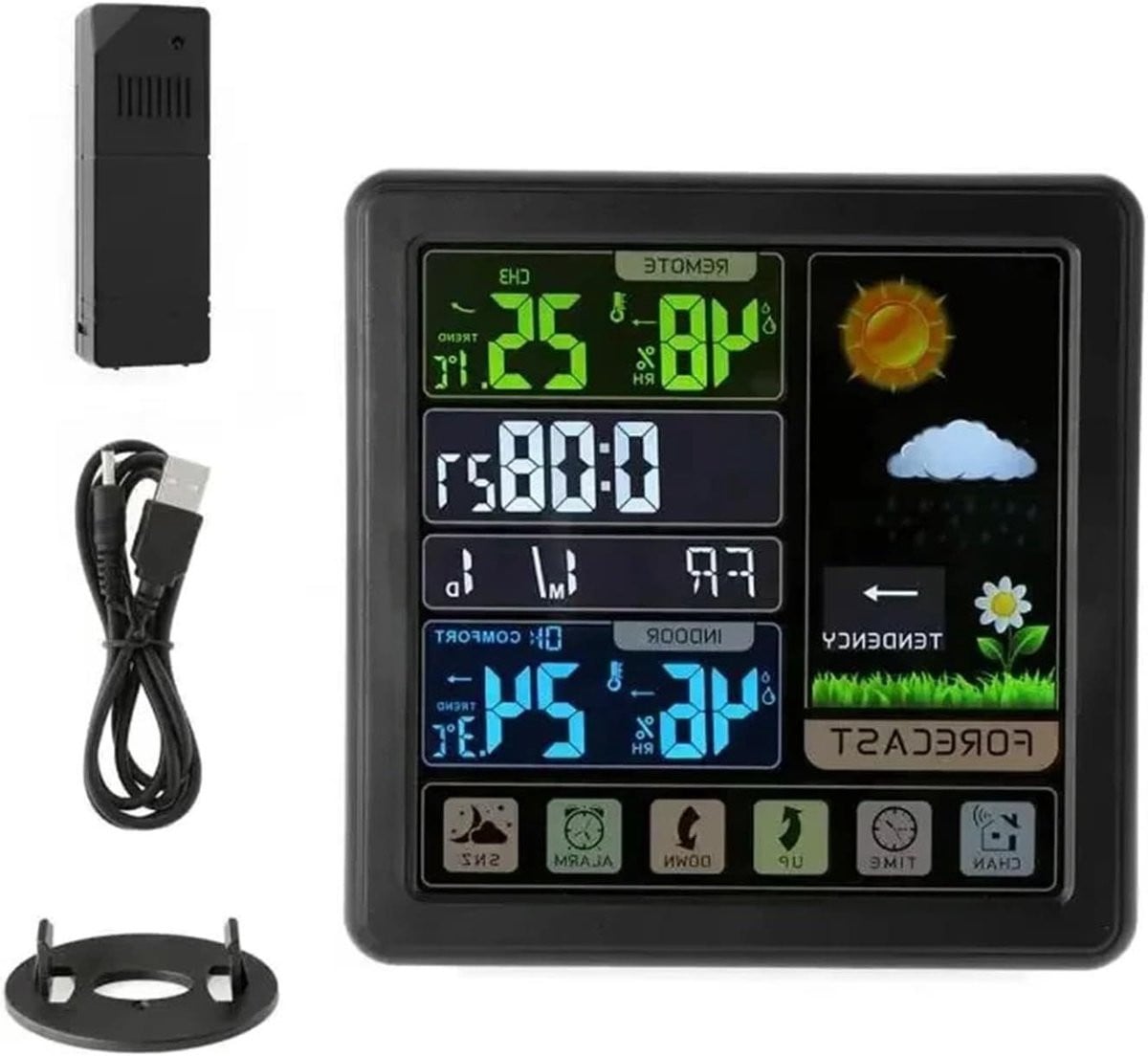 Draadloos Weerstation met Digitale Klok en Thermometer - Zwart