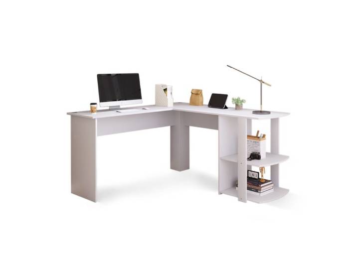 Bureau d'ordinateur en L - 140 x 50/140 x 40 cm - Bureau avec deux étagères - pour bureau étude blanc