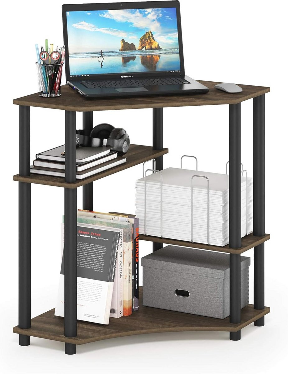 Multifunctioneel Ruimtebesparend Hoekbureau met Planken voor Thuiswerkplek
