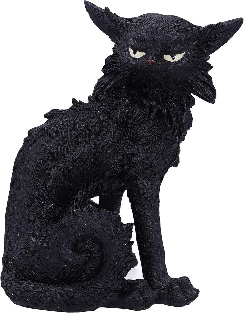 Gothic Zwarte Kat Beeldje met Mystieke Markeringen voor op tafel
