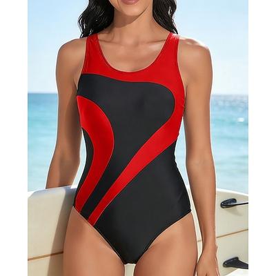 Damen Badeanzug Badeanzüge Einteilige Farbblockierung Elastisch Ärmellos Bademode Surfen Schnorcheln Schwimmen Sommer