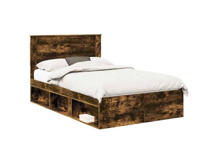 ZQQLVOO Bettrahmen Räuchereiche 120 x 200 cm Massives Kiefernholz Holzwerkstoff Rahmen, fester Lattenrost, Kiefernholz Kopfteil, pflegeleicht, Schlafzimmer, Gästezimmer