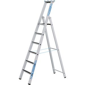Zarges Stehleiter R13Step S, 41639, mit Plattform, aus eloxiertem Aluminium, bis 150kg, mit 6 R13-Stufen