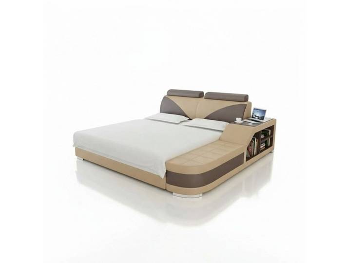 JVmoebel Bettanlage Design Polster Doppelbett 140x200cm mit USB & Regal, wählbare Farben, (Maße Freie Wahl), Made in Europe