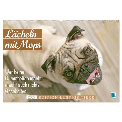 Lächeln mit Mops (Wandkalender 2027 DIN A2 quer), CALVENDO Monatskalender