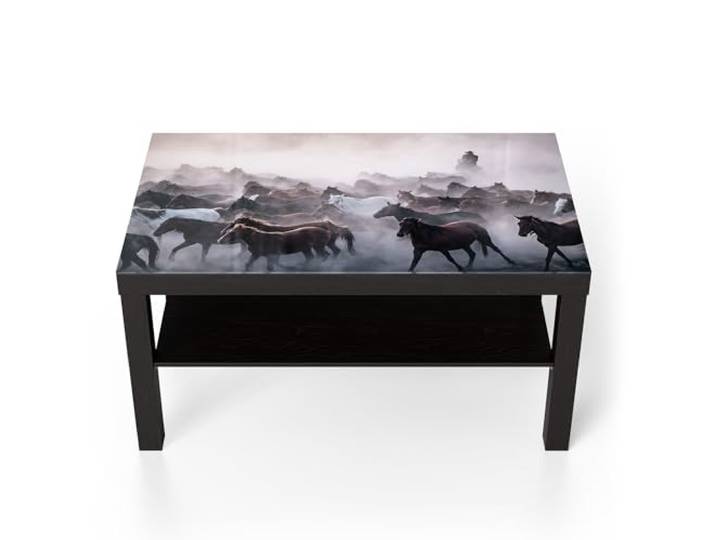 DEQORI Glastisch schwarz groß 90x50 cm Motiv Sturm der Wildnis ausgefallener Beistelltisch aus Glas Hochglanz Couchtisch fürs Wohnzimmer moderner Couch Tisch mit Design