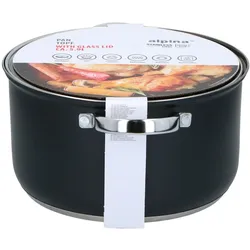 alpina Kochtopf mit Deckel 6,1L Ø24cm, Pfanne + Kochtopf, Schwarz, Transparent, Silber