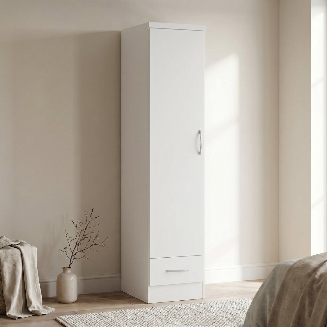Zipcode Design Cascio 1 Door Wardrobe White 182.5cm H X 40cm W X 52cm D