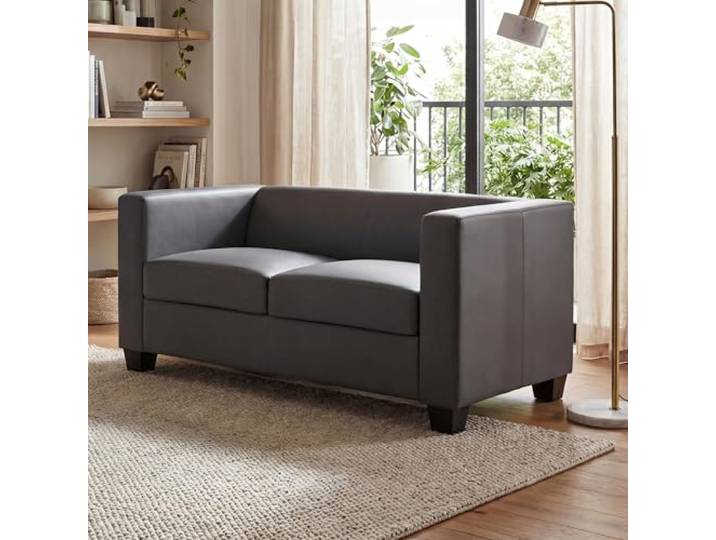 Mendler 2er Sofa Lille - Kunstleder, dunkelgrau