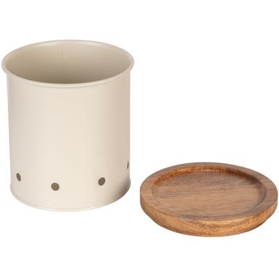 Vorratsdose WENKO "Modell Aria", beige (creme, natur), H:15cm Ø:13,5cm, Massivholz, Metall, Lebensmittelaufbewahrungsbehälter, Vorratsdose, Aufbewahrungsdosen für Lebensmittel mit Deckel & Luftlöchern, 1,6 L