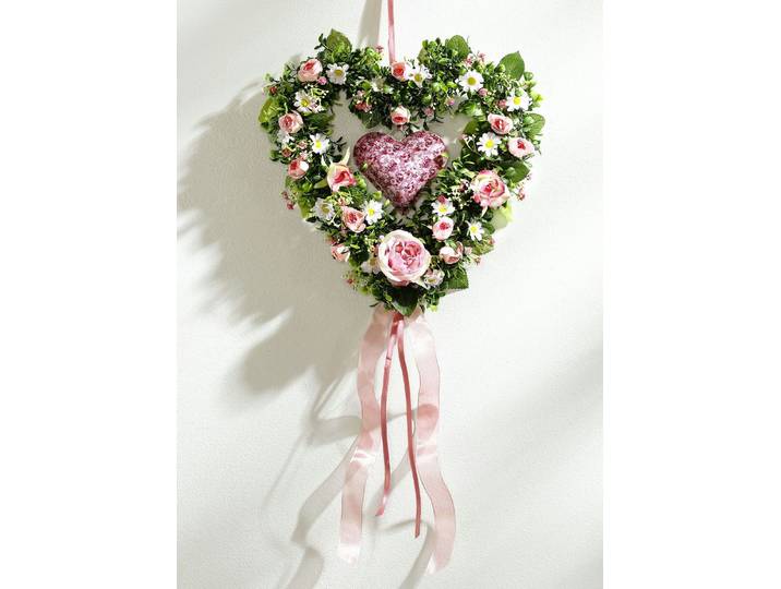 Buchsbaumherz mit rosafarbenen Röschen, Rosa
