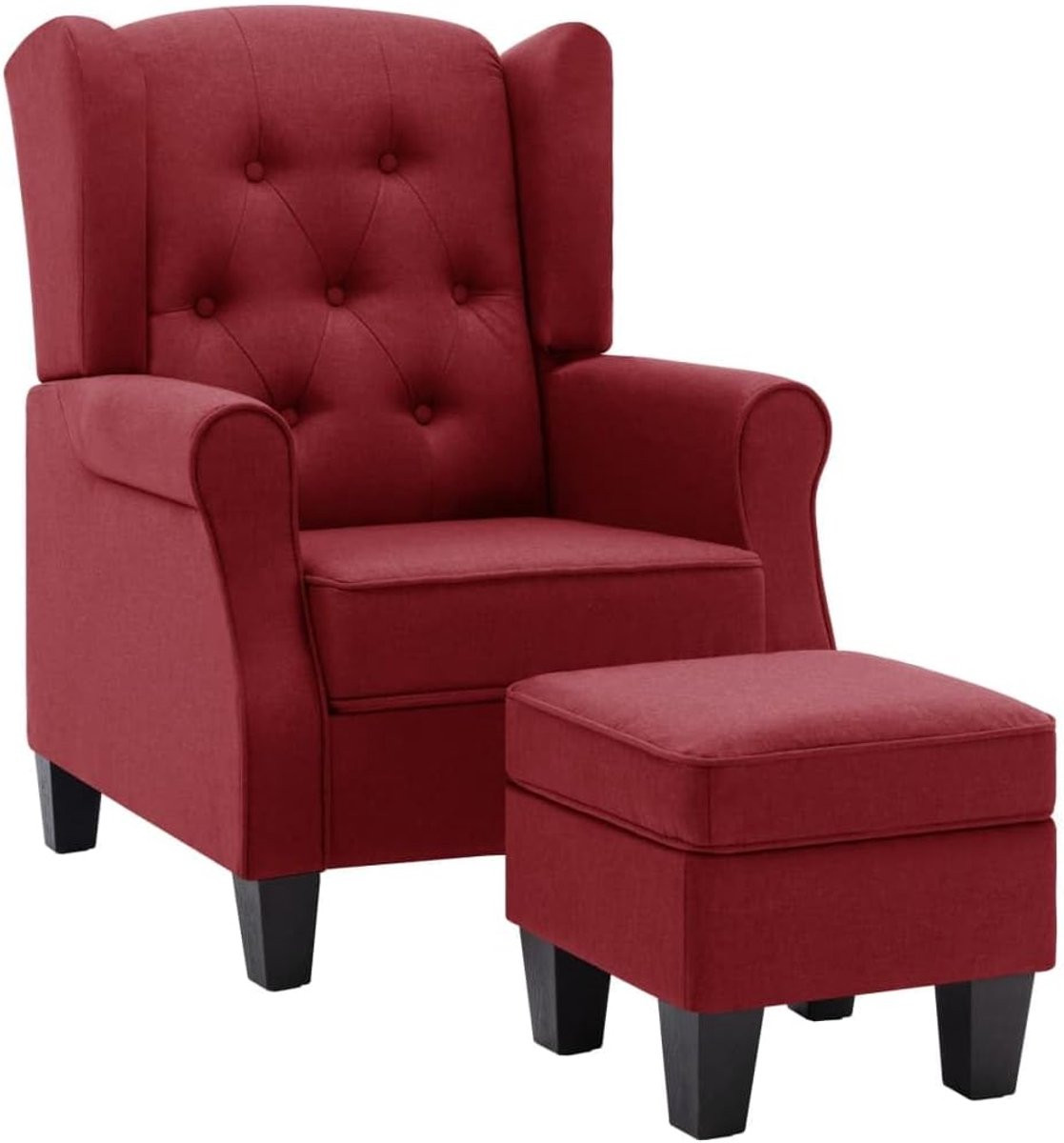 Comfortabele fauteuil met bijpassend voetenbankje in wijnrood