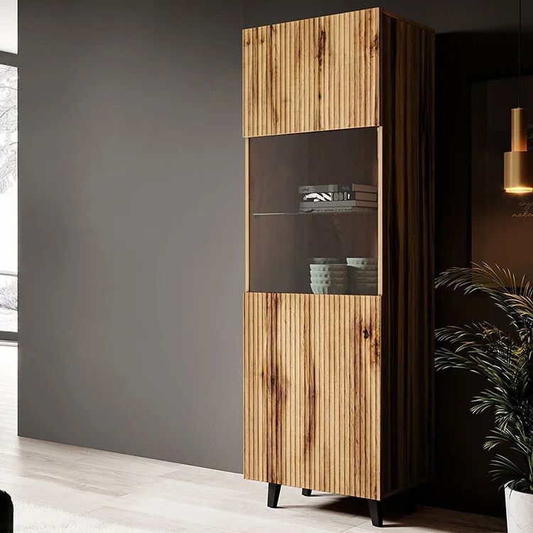 garneroarredamenti Vetrinetta 60x183h cm 1 anta moderna cannettato quercia Essence