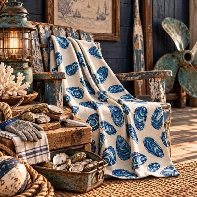 In2Green Oyster Coastal Knit Throw Beige