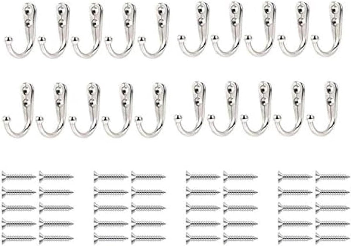 Set van 20 wandgemonteerde kledinghaken van zinklegering in zilver