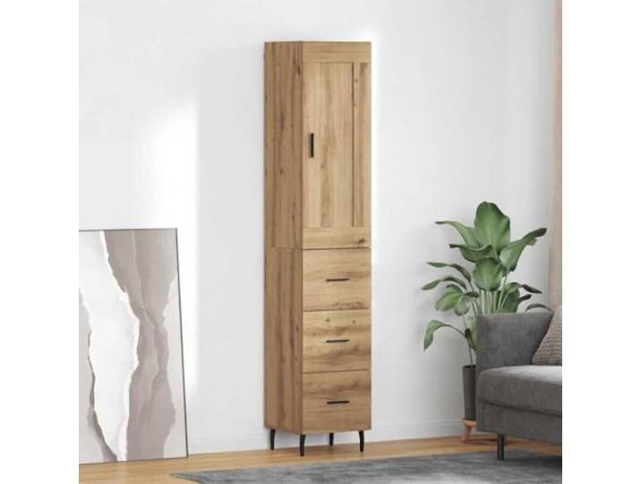 Modernes Highboard mit Stauraum, Highboard mit praktischen Türen, Elegantes für Wohnzimmer, Weißes mit Metallfüßen, Stabiles aus Holzwerkstoff, Weiß mit Metallfüßen 34,5x34x180