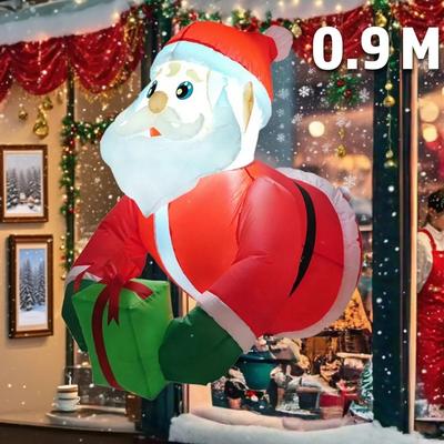 Uplifted Finds Movable Head Bear Santa Christmas Inflatable Yard Decoration With LED Light eu 90 Cm Window Breaker