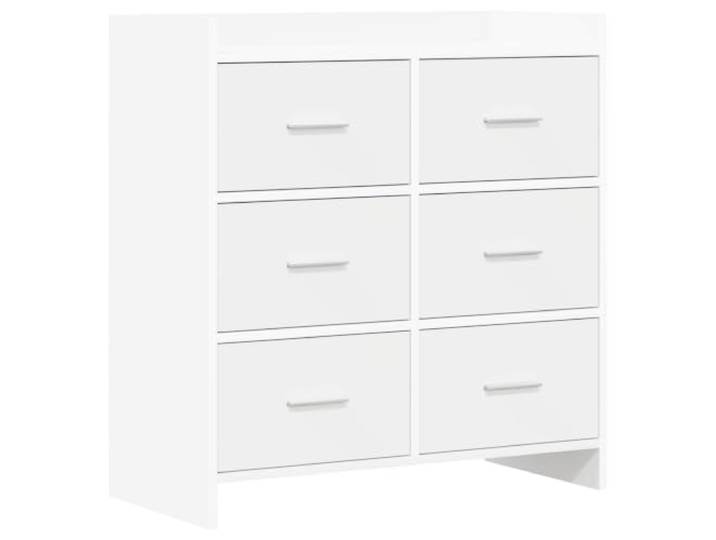 Kaorsrow Sideboard Weiß 75x33x80 cm Kommode mit 6 Schubladen Holzwerkstoff Vielseitiger Mehrzweckschrank für Flur und Wohnzimmer mit metallischen Grifflösungen für geordnete Aufbewahrung.