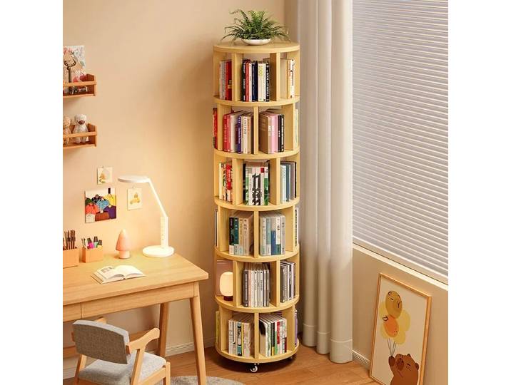 Étagère simple de rangement domestique, étagères à fentes, étagères de rangement, bibliothèque rotative à 360 degrés, bibliothèque pour livres d'images pour enfants sur pied