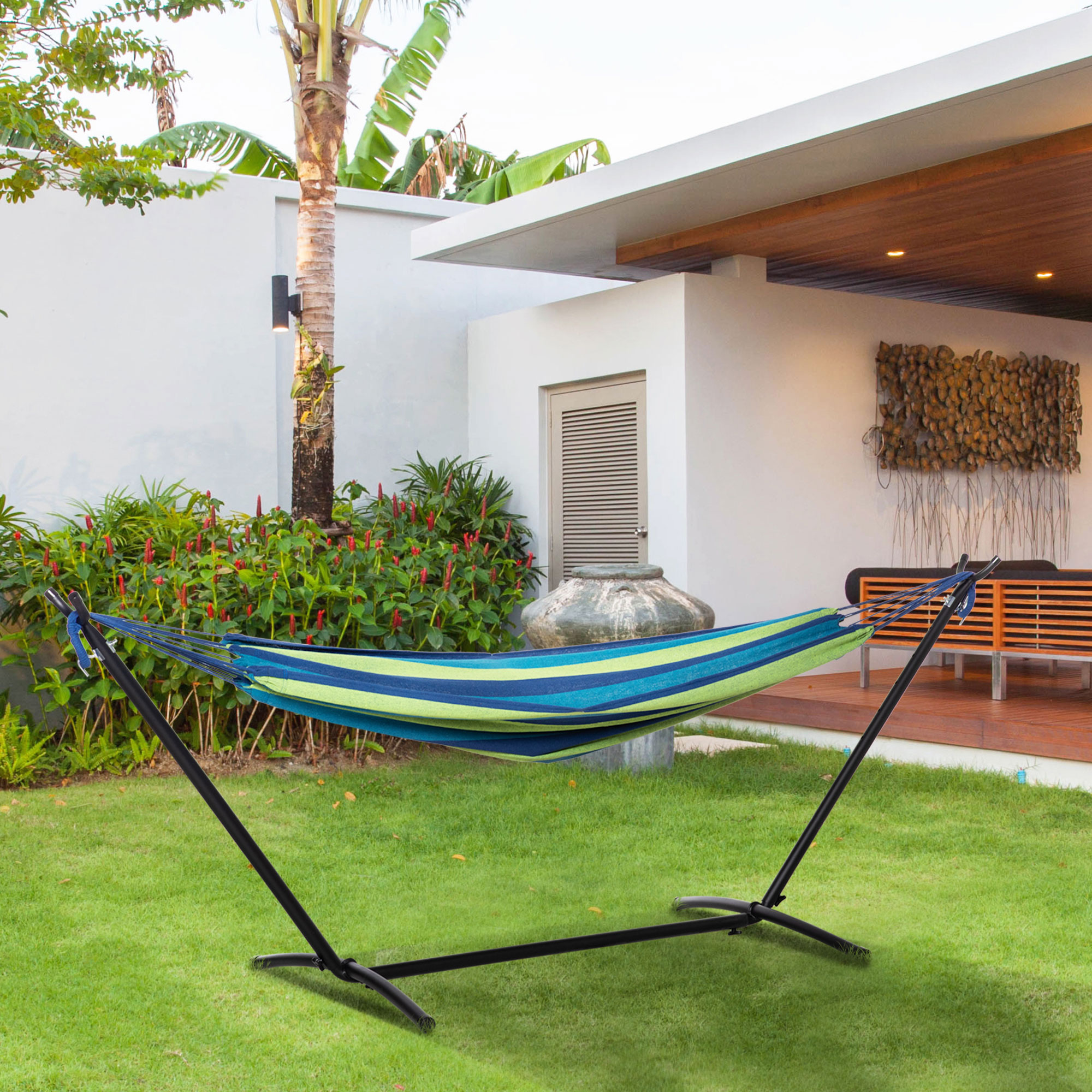 Outsunny Amaca Autoportante con Supporto, Altezza Regolabile e Borsa di Trasporto, 298x117x105 cm, Verde   Aosom Italy