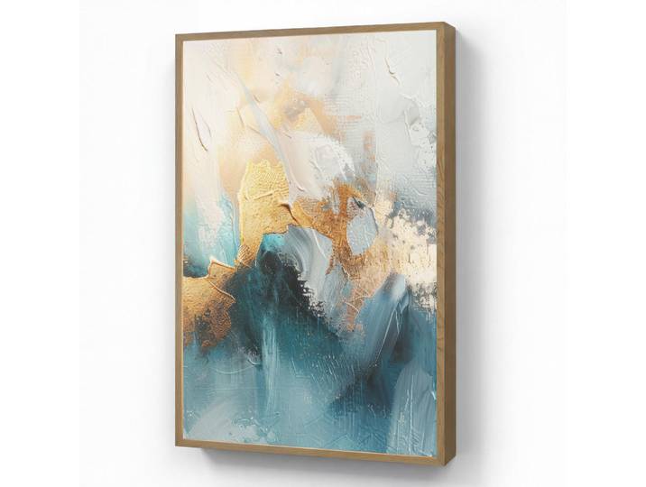 OnlyWow Wandleuchte MIT Akku Abstrakt - Kunst - Gold - Blau 60x90 cm, Türkis, Rechteckig, LED integrated, 60x90x8 cm, Lampen & Leuchten, Innenbeleuchtung, Wandleuchten