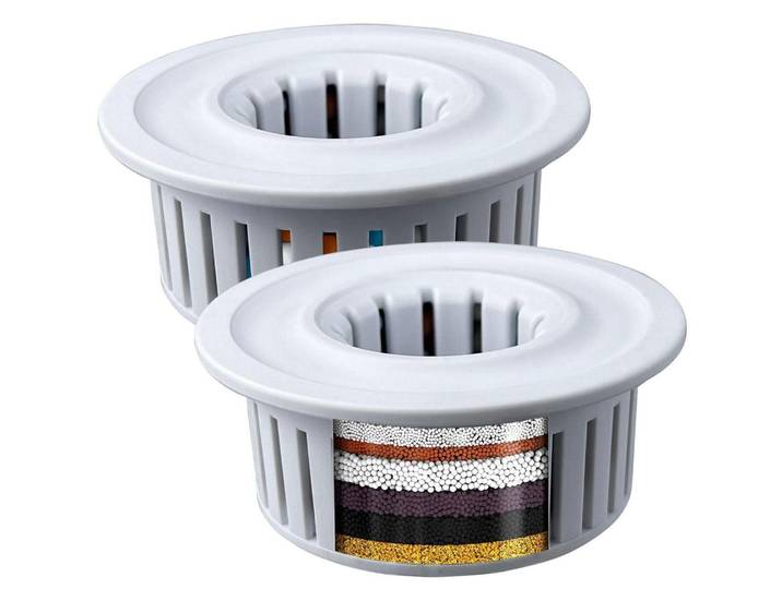 2er-Pack Duschfilterkartuschen, Mehrstufige Ersatzfilter für Duschköpfe, 15-stufige Filterung, entfernt Chlor, 6cm